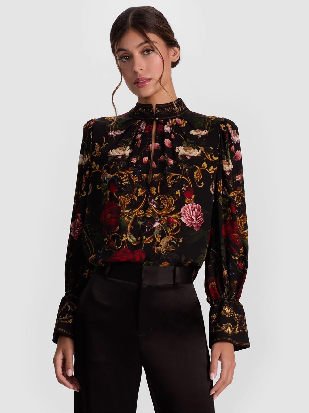 NWT Alice + Olivia Marion Mock Neck Floral Blouse